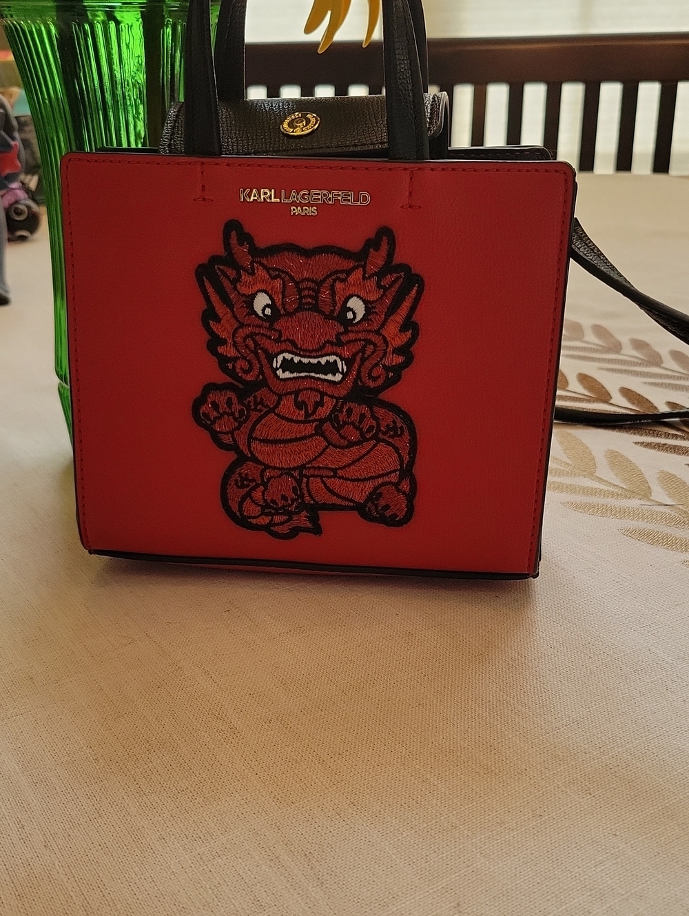 Karl Lagerfeld Red & Black Mini Crossbody Bag with Dragon Patch